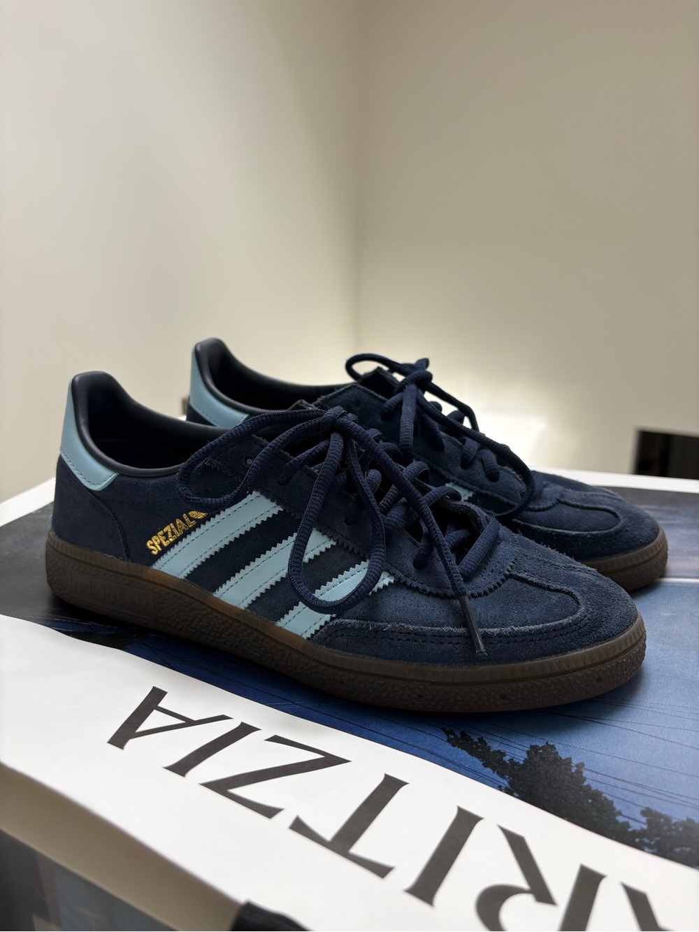 Adidas Handball Spezial Navy and Light Blue Suede Sneakers US 6.5M/8W